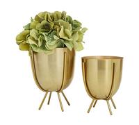 CosmoLiving by Cosmopolitan - Maceta metálica pequeña para interior y exterior con soporte extraíble, juego de 2 macetas, 15 cm y 18 cm de altura (dimensiones exactas: 10,9 x 14,6 cm y 12,4 x 17,7 cm)