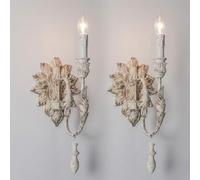 COSRUB Aplique de Pared Vintage Juego de 2, Luz de Pared Candelabro Antiguo Lámpara Mural Estilo Granja Francesa para Salón Dormitorio Entrada