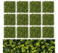 COSTWAY 12 Piezas Plantas de Césped Artificial 50 x 50 cm, Paneles de Seto Artificiales con Textura Curvada, Panel de Pared de Césped, Paneles de Privacidad para Cercas de Jardín y Patio