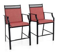 COSTWAY 2 Sillas Altas Textilene, Sillas Altas para Barra con Respaldo y Reposabrazos, Estructura Metálica, Taburete de Bar Cocina Jardin Terraza Exterior, 66 x 62 x 114 cm, Carga 180kg (Rojo)