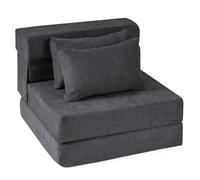 COSTWAY 3 en 1 Sofá Cama Plegable, Sillón Convertible en Colchón con 2 Almohadas, Tejido de Chenilla, Relleno de Esponja, Puff Cama Plegable para Suelo, Dormitorio, Oficina (198x76x14 cm,Gris)