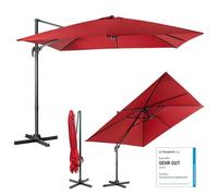 COSTWAY 300 cm Sombrilla para Jardín con 3 Inclinaciones, Rotación 360°, Manivela, 8 Varillas, Base Cruzada, Sombrilla de Exterior para Proteger del Sol, Parasol Ancho para Jardín Bar (Tinto)