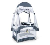 COSTWAY 4 en 1 Cuna Portátil, Moisés Convertible con Cambiador Desmontable, Cama Cuna Plegable con Red Desmontable y Ruedas Bloqueables, Caja de Música y Juguetes Giratorios,Bolsa de Transporte (Gris)