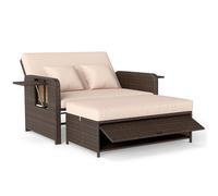 COSTWAY 4 en 1 Tumbona de Ratán para Patio, Sofa Exterior de Ratán (Marrón) Brown 76×58×15 CM