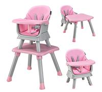 COSTWAY 6 en 1 Trona bebe, Silla Alta para Bebés, Trona Evolutiva Bebe Convertible, Trona Portatil Bebe, Silla de Alimentación Infantil con Arnes de 5 Puntos, Bandeja y Cojín Desmontables(Rosa)