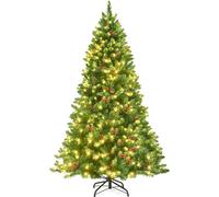 COSTWAY, árbol de Navidad artificial LED de 195 cm, con soporte de metal, agujas de PVC, árbol de Navidad artificial, sistema plegable, color verde