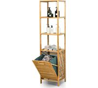 COSTWAY: Armario alto para baño con cesto para ropa, armario de bambú para baño con estantes, armario para ropa, armario para baño, estante para baño, ideal para baño, dormitorio y lavadero