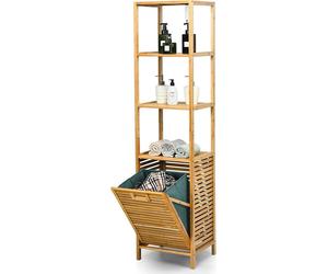 COSTWAY: Armario alto para baño con cesto para ropa, armario de bambú para baño con estantes, armario para ropa, armario para baño, estante para baño, ideal para baño, dormitorio y lavadero