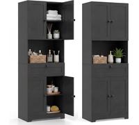 COSTWAY Armario Alto para Baño,Estante Ajustable de 3 Niveles Black 60 x 35 x 171.5 cm