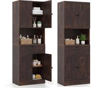 COSTWAY Armario Alto para Baño,Estante Ajustable de 3 Niveles Brown 60 x 35 x 171.5 cm