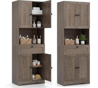 COSTWAY Armario Alto para Baño,Estante Ajustable de 3 Niveles Gray 60 x 35 x 171.5 cm