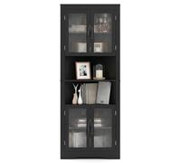 COSTWAY Armario Esquinero Alto de Baño, Mueble de Baño Triangular con 4 Puertas de Vidrio Templado, Estantes Ajustables, Gran Armario Despensa Independiente para Cocina Comedor (Negro)