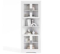 COSTWAY Armario Esquinero Alto de Baño, Mueble de Baño Triangular con 4 Puertas de Vidrio Templado, Estantes Ajustables, Gran Armario Despensa Independiente para Cocina Comedor (Blanco)