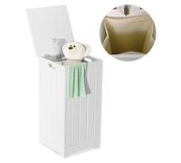 COSTWAY: Armario independiente para ropa, cesta de ropa de madera, organizador de ropa con tapa y compartimento, armario de almacenamiento para baño, armario de baño, armario de baño blanco
