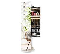 COSTWAY Armario Joyero Giratorio 360° con Espejo, MDF y vidrio, Blanco White 50 x 50 x 166.5 cm