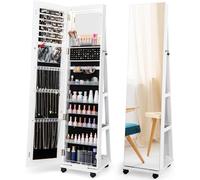 COSTWAY Armario para Joyas, Espejo Joyero de Pie Con Cerradura White 40 x 38 x 164 cm
