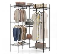 COSTWAY Armario Ropa Metálico, 7 Estantes Ajustables y 4 Barras para Colgar, Perchero Burro Ropa, Convertible con Instalación en L y Horizontal, 188 x 46 x 198 cm, Carga 530 kg (Negro)