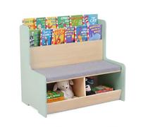 COSTWAY Banco de Almacenamiento Infantil 3 en 1, Baúl para Juguetes con Cojín Acolchado, Funda Desmontable, Estantería, Compartimentos Abiertos, Mueble Multifuncional para Niños de 3+ Años (Verde)