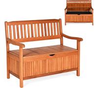 COSTWAY: Banco de jardín de madera con espacio de almacenamiento, banco de madera tipo baúl para 2 personas, banco de parque con respaldo y reposabrazos, banco con espacio de almacenamiento, resistent