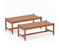 COSTWAY Banco Jardín de 2 Plazas, Madera Maciza, Banco sin Respaldo y Reposabrazos, Asiento Curvado de Listones, Patio Porche Terraza Parque, 112 x 51 x 41,5 cm, Carga 240 kg (2)