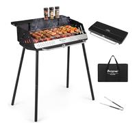COSTWAY Barbacoa Carbón XL Plegable, Patas Desmontables, 81 x 47 x 85 cm | Rejilla Regulable en Altura de 2 Niveles, Bolsa de Transporte y Asa, Portátil para BBQ Jardín Picnic Playa Terraza