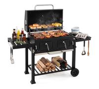 COSTWAY Barbacoa Carbon XXL con Ruedas, Funda y Rapa, 105 x 56 x 110 cm
