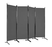 COSTWAY Biombo Divisor de 4 Paneles, Divisor de Habitaciones de Hierro Plegable, Biombos Decorativos de Fibra Portátil, Separador Ambientes Independiente para Interiores y Exteriores (Gris)