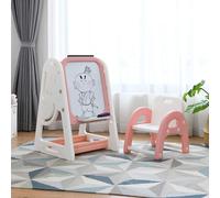 COSTWAY: Caballete infantil 2 en 1 con mesa y silla, y estantería, mesa y silla infantil con espacio de almacenamiento y tablero plegable, pizarra magnética con accesorios para dibujar (naranja)