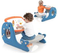 COSTWAY: Caballete infantil 4 en 1 con banco, mesa de dibujo con superficie de doble cara y pizarra blanca, mesa de actividades y pizarra infantil con forma de ballena, con espacio de almacenamiento, 
