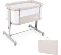 COSTWAY, cama auxiliar 3 en 1, cuna de viaje para bebé con colchón, cuna para bebé, moisés y cama infantil, con ajuste de altura en 5 niveles y función de inclinación, color beige