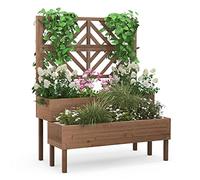 COSTWAY Cama Elevada de Jardín de 2 Niveles con Enrejado, Caja de Cultivo Elevada de Madera con Patas, Agujero de Drenaje, Maceta Interior y Exterior para Jardín, Patio y Balcón (Marrón)