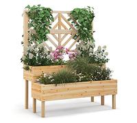 COSTWAY Cama Elevada de Jardín de 2 Niveles con Enrejado, Caja de Cultivo Elevada de Madera con Patas, Agujero de Drenaje, Maceta Interior y Exterior para Jardín, Patio y Balcón (Natural)