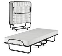 COSTWAY Cama Plegable 80 x 190 cm, Colchón Memory Foam, Robusto Marco Metálico en U, 4 Ruedas Universales, Cama Supletoria Plegable, Cama Individual para Cuarto de Herramientas