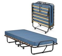 COSTWAY Cama Plegable con Colchón 80 x190cm, Cama Supletoria Plegable con Ruedas, Colchón en Memory Foam, Estructura Resistente y 4 Ruedas Giratorias, Cama Individual Adultos y Niños, 120kg (Azul)