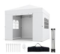 COSTWAY Carpa Plegable 3x3 m, Pop up, Cenador de Jardín con 4 Paredes Laterales, Altura Ajustable, Bolsa de Transporte,Pabellón Gazebo Impermeable Exterior Patio Camping Picnic Terraza (Blanco)