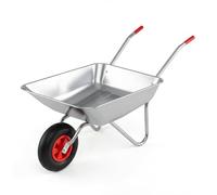 COSTWAY Carretilla de Obra, Galvanizado Metal, Carga 136kg, 62,5 L, Carretilla Jardín con 2 Manillares y Neumático Grande de Goma, Césped Jardín Patio Granja