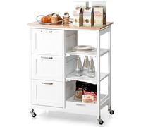 COSTWAY Carrito de Cocina con Ruedas Bloqueables, Carrito de Servicio Multiuso con 2 Estantes Abiertos y 3 Cajones, Bandeja Extraíble, Carro Auxiliar de Madera para Cocina y Comedor (Blanco)