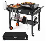 COSTWAY, carrito para barbacoa para exteriores, mesa plegable para barbacoa, carro de servicio de metal con ruedas, superficie de trabajo de 82 x 46 cm y alfombrilla protectora contra el calor, mesa p