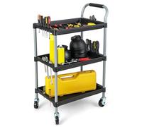 COSTWAY Carro de Herramientas de 3 Niveles, Carro de Taller de Metal con 4 Ruedas Universales y Mango de Esponja, Carrito de Herramientas Multiusos para Garaje Mecánico Hogar (64 x 40 x 102 cm)
