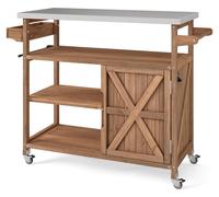 COSTWAY, carro para barbacoa de exterior, carro de servicio con ruedas, con encimera de acero inoxidable, estantes, estante para especias, armario y soporte para toallas (1 puerta, 118x47x92 cm)
