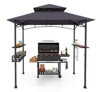 COSTWAY Cenador de Barbacoa 242 x 153 cm, Carpa Barbacoa con 2 Estantes Laterales, Estructura de Metal, Abridor de Botellas, Pergolas de Jardin Exterior (Gris Oscuro)