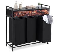 COSTWAY, cesta de ropa, organizador de ropa con 3 cestas de tela, 2 cajones de tela, estructura de metal, armario para ropa, 92,5 x 33 x 93,5 cm, color marrón