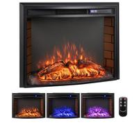 COSTWAY Chimenea Eléctrica, Chimenea Decorativa de Pared 750W/1500W con Calefacción, Efecto de Llama de 3 Colores y 6 Niveles de Brillo, Mando a Distancia, Temporizador de 6H, 69,5 x 21 x 53 cm