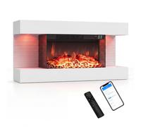 COSTWAY Chimenea Eléctrica de Pared con Repisa Flotante, Blanco,32" | 750W/1500W Chimenea Decorativa 3 Lados con 12 Colores de Llama, Luces LED, Temporizador, Control Remoto y Conexión WiFi