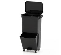 COSTWAY Cubo de Basura Cocina de 36L, Cubos de Basura de Reciclaje con 3 Compartimentos, Pedal y Ruedas Universales, Inferior Basculante, Papelera Cocina Reciclaje, 42 x 28 x 73,5 cm (Negro)