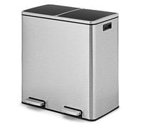 COSTWAY Cubo de Basura de 60 L, 2 x 30 L, Papelera de Basura Reciclaje de Acero Inoxidable con Compartimentos 2, Pedal, Cubos Internos de Plástico y Tapas con Bisagras, Manijas, Cierre Suave