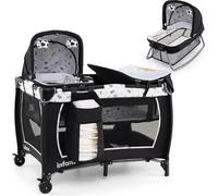 COSTWAY, cuna infantil 5 en 1, cuna para bebé con ruedas, colchón, cuna de viaje para bebé y móvil musical, moisés para bebés hasta 36 meses, color beige
