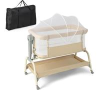 COSTWAY Cuna para bebé 4 en 1 con mosquitera, cuna de moisés, cuna auxiliar, moisés y cuna de viaje, con colchón, 6 niveles de altura ajustables, bolsa de transporte, cuna plegable para bebés de hasta