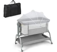 COSTWAY Cuna para bebé 4 en 1 con mosquitera, cuna de moisés, cuna auxiliar, moisés y cuna de viaje, con colchón, 6 niveles de altura ajustables, bolsa de transporte, cuna plegable para bebés de hasta