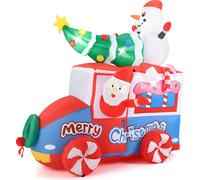 COSTWAY, decoración navideña inflable de 177 cm, Papá Noel en coche con luces LED, decoración navideña con muñeco de nieve y árbol de Navidad